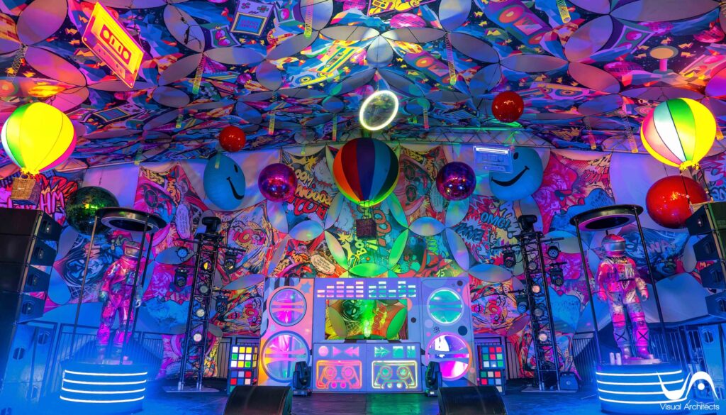 Decoración para eventos de discoteca retro con luces de neón (11)